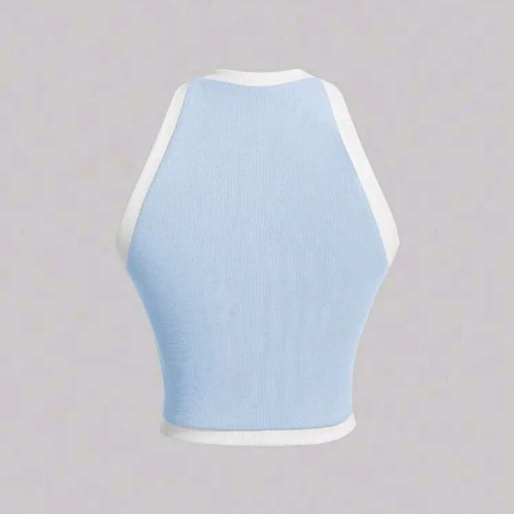 MOD Women's Color-Blocked Halter Top With Front Buckle Decoration And Rim - Picture 2 of 4